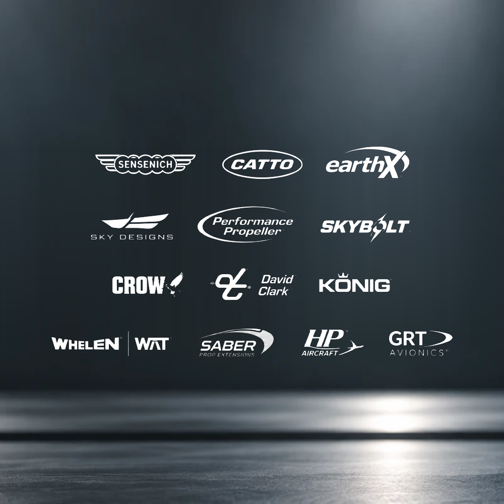 Brands at Fairings-Etc: Sensenich, Catto, EarthX, Sky Designs, Performance Propeller, Skybolt, CROW, David Clark, König, Whelen, WAT, Saber, HP Aircraft and GRT Avionics