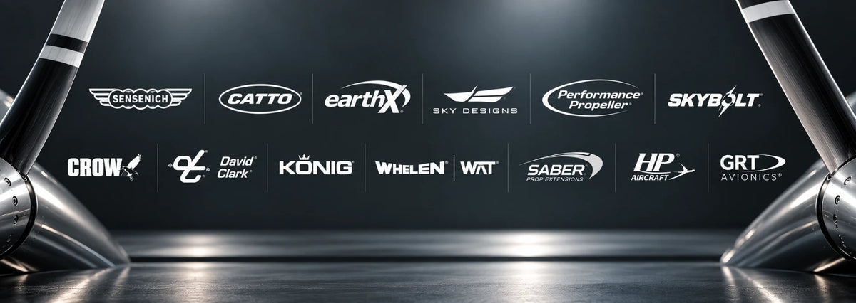 Brands at Fairings-Etc: Sensenich, Catto, EarthX, Sky Designs, Performance Propeller, Skybolt, CROW, David Clark, König, Whelen, WAT, Saber, HP Aircraft and GRT Avionics